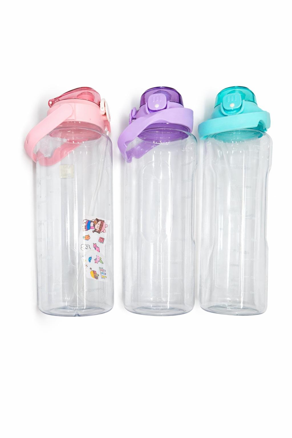 Trinkflasche Kunststoff transparent mit Klappverschluss Set